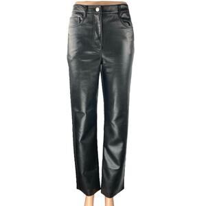 Aritzia Wilfred Melina Black Faux Leather High Waisted Straight Trousers Pants 2